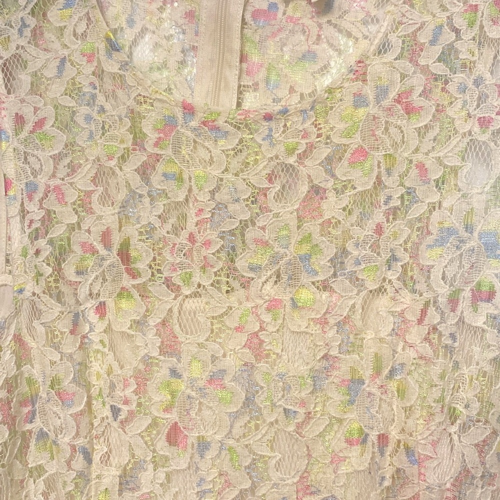 OVS women’s XL lacy cream pastel rainbow floral dress